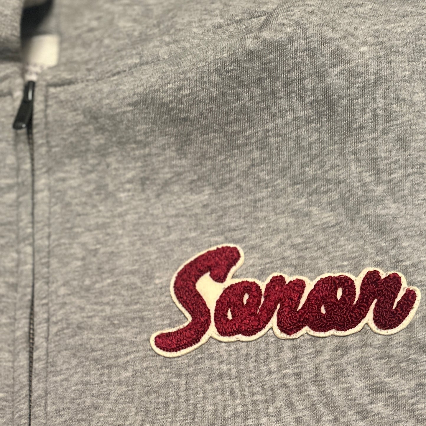 LIMITED RUN:Gray Zip Up Hoodie (Crimson & Cream)