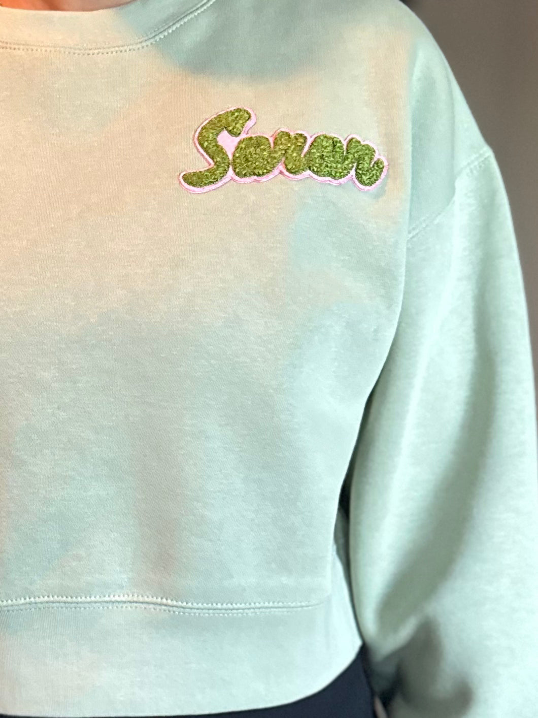 Soror Cropped Crew (Pink & Green)