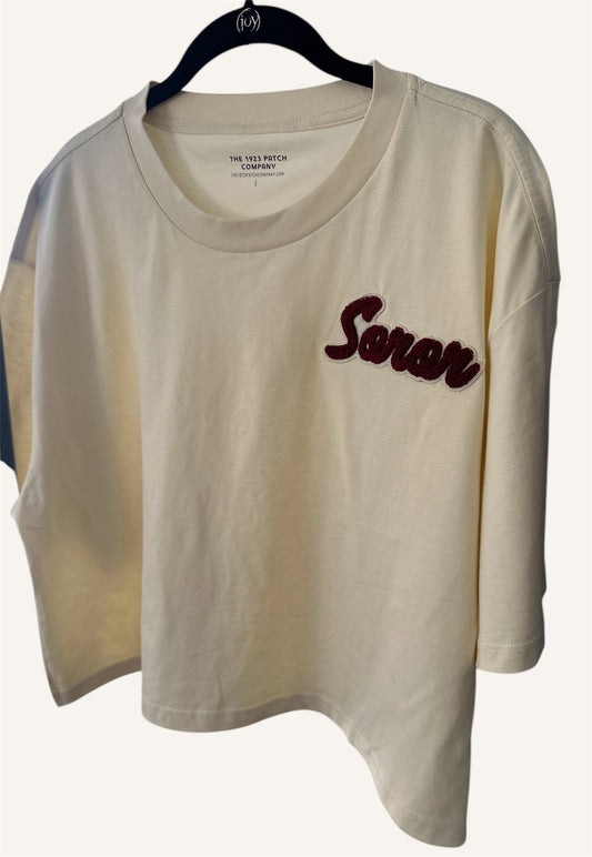 Soror Cropped Tee (Crimson & Cream)