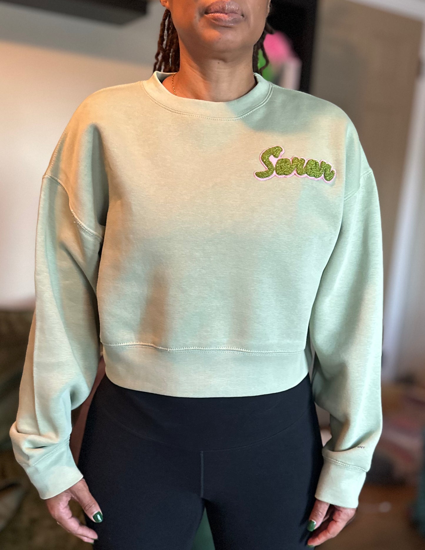 Soror Cropped Crew (Pink & Green)