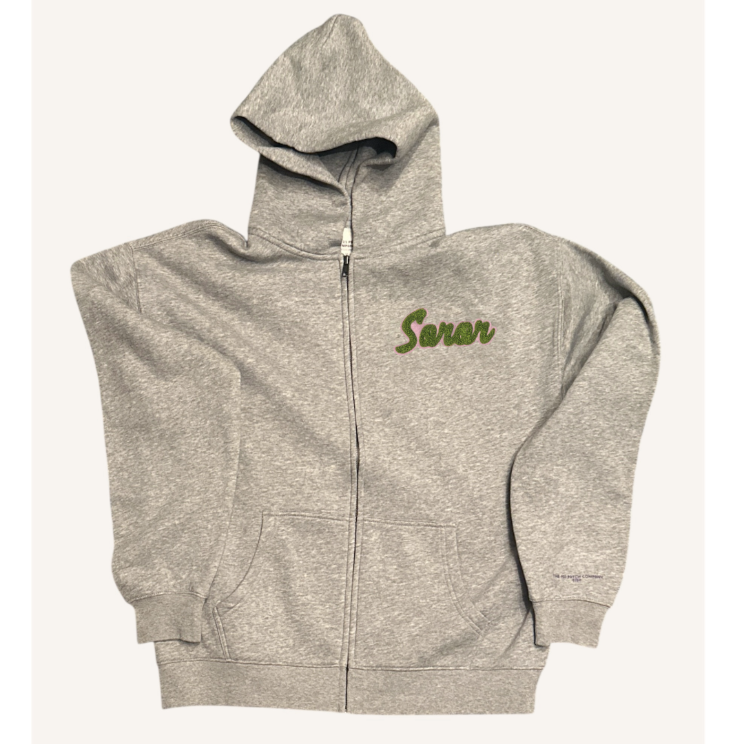 LIMITED RUN:Gray Zip Up Hoodie (Pink & Green)