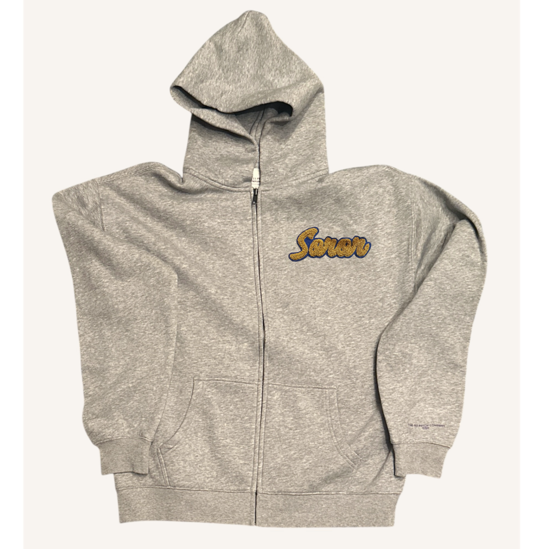 LIMITED RUN:Gray Zip Up Hoodie (Blue & Gold)