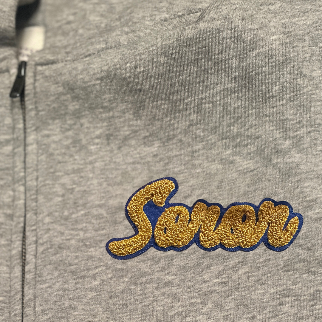 LIMITED RUN:Gray Zip Up Hoodie (Blue & Gold)