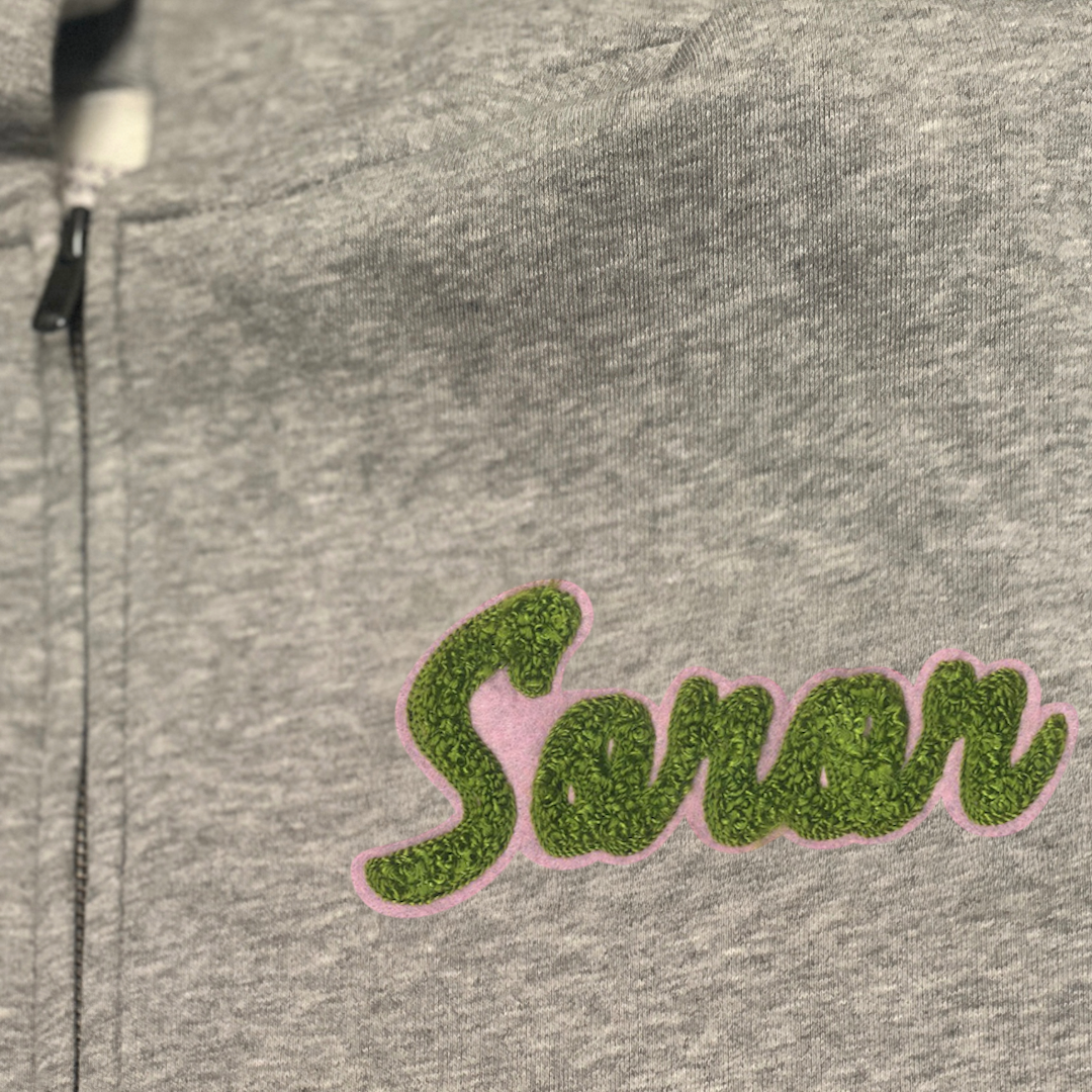 LIMITED RUN:Gray Zip Up Hoodie (Pink & Green)